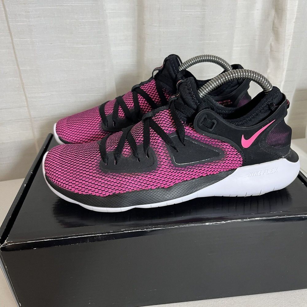 Nike Flex 2019 RN‎ Running Athletic Shoes Women Size 7.5 Fushia Black White EUC!